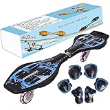 EiDevo Waveboard, Double Wheel Scooter Caster Board mit LED-Blitzrad Wave Board Geburtstagsgeschenk Anti-Rutsch-Schlangenbrett Geeignet für Kinder und Jugendliche Anfänger Skateboard (Blau)