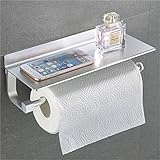 Wangel Rollenhalter Wandrollenhalter für Küchenkrepp, küchenrollenhalter ohne Bohren, Patentierter Kleber + Selbstklebender Kleber, Aluminium, Matte Finish, Papierrollenhalter Kü