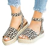 Dasongff Sandalen Damen Sommerschuhe Plateau Keilsandalen Espadrille Frauen Keilabsatz Sandaletten Sommer Offene Schuhe Flatform Slingback Flip Flops Freizeit Schuhe (Braun-1, 37)