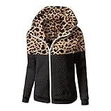 Xmiral Leopardenmuster Kapuzenjacke Damen Plüsch Langarm Reißverschluss Stehkragen Sweatshirt Sweatjacke (Schwarz, M)