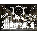 Koomuao Weihnachten Fenstersticker Schneeflocken Rentier Fensterbild,Wiederverwendbare Statisch Haftende PVC Aufklebe für Weihnachts und Winter Dekoration (A-11)