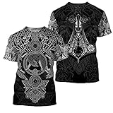 BBYOUTH Wikinger T-Shirt für Herren Sommer Kurzarm 3D Gedruckt Nordischer Mythos Damen Tattoo Cosplay Kurzarm (9 Grafik und 11 USA Größe),Fenrir Wolf and Mjolnir,4XL