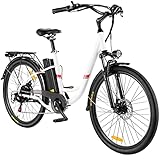 WINICE Elektrofahrrad E Bike, 26 Zoll Pedelec Citybike Damen Herren E-Bike mit 250W Motor 36V 8AH Lithium-Batterie, Shimano 7 Gang-Schaltung, E-Fahrrad 25 km/h (Weiß)