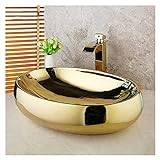 Liudan Aufsatzwaschbecken 23.2'x 16.4' x6 ovale Arbeitsplatte Badezimmer Waschtischschiff Spüle poliertes Gold Badezimmer Keramik Waschbecken Waschplätze (Color : A)