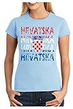 OM3® - Hrvatska - Damen T-Shirt - Croatia Kroatien Fussball World Cup Soccer Fanshirt Sport Trikot, XL, hellb