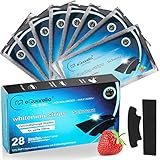 eQu-Teeth 28 Whitening Strips, BLEACHING STRIPS, Zahnaufhellung-Streifen, White Stripes Zähne aufhellen mit Aktivkohle Stripes, Erdbeergeschmack, 12% PAP, Bleaching Zähne, Lach mal w