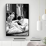 JLFDHR Leinwanddruck 50x70cm ohne Rahmen Audrey Hepburn Frühstück bei Tiffany Filmplakat Mode Vintage Schwarz-Weiß-Fotog