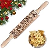 Weihnachten Geprägt Teigroller, 2021 NEU 3D Holz Nudelholz, Teigroller mit Prägung mit 9 verschiedenen Szenen, DIY Weihnachten Präge Nudelholz Backzubehör für Fondant Teig Pizza Amygline Kek