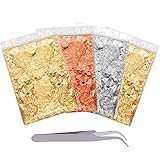 BQTQ 4 Packung Imitation Blattgold Imitation Gold Flocken Set Blattgold Flocken für Nageldekore Harzkunst Malerei Kunsthandwerk, Silber, Gold, Kup