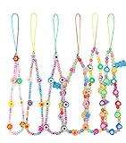 Ailovone Handykette Perlen Handyanhänger Telefon Anhänger Böhmische Anti-Verlorene Handykette Acryl Stern Perlen Kette Bunte Perlen Strap für Mobile Phone Chain Handy Schmuck Hängen Chian (6pcs)