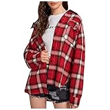 Damen Button Down Hemdbluse Plaid Shirt Top Langarmshirt Modisches Kariertes Hemd Einreihige Strickjacke Bürobluse Klassische Bluse Outdoor Jacke H