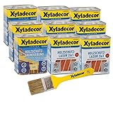 Xyladecor 2in1 Holzschutzlasur + Grundierung im Set mit Pinsel, UV Holz-Lasur für außen (6x 0,75L + 3x 0,75L, walnuss)