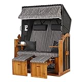 WODEGA Strandkorb XXL Volllieger Ostsee 2 Sitzer 120cm breit Grau Nadelstreifen PE-Rattan Schwarz ideal für Balkon,Terrasse,G