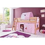 Relita Halbhohes Spielbett Kim mit 3 TLG. Stoff-Set Prinzessinen, Buche massiv Natur lack
