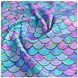 100% Baumwollstoff Farbverlauf Japanischer Fischschuppen-Druck Meerjungfrauenschuppen Geometrischer Dekorationsstoff zum Nähen DIY-Kunsthandwerk 130cm Breit(Size:1m,Color:bunt)