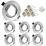 6er Schwenkbar Einbaurahmen inkl. GU10 Fassung, gebürstet rund LED Einbaustrahler Deckenlampe Einbauspot Rahmen, 70mm Lochdurchmesser für GU10 LED oder Halogen L