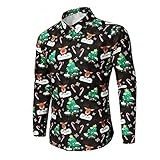 Weihnachtshemd Herren 3D Druck Christmas Hemd Langärm Regular Fit Freizeithemd Hemd Bunt Xmas Shirt Stehkragen Knopf Weihnachtsmotiv Hemdblusen Für Männer Weihnachtensparty