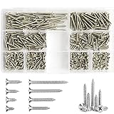 400pcs M3 304 Edelstahl Flachkopf Selbstschneidende Schrauben Kit,flacher Kopf Holzschraube Kit für Hausgemachte, Reparatur, Holzarbeiten Indoor Outdoor mit(6mm-30mm)