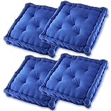 Gräfenstayn® 4er-Set Sitzkissen Stuhlkissen 40x40x8cm für Indoor und Outdoor aus 100% Baumwolle Dicke Polsterung Steppkissen/Bodenkissen (Blau)