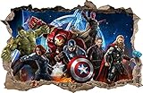 WANDAUFKLEBER Loch in der Wand AVENGERS Hulk Cpt America Dekor Aufkleber Wandtattoo 76 (XXL - 115 x 75 cm)