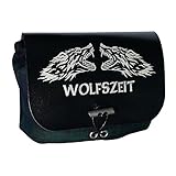 Grüne Kilttasche/Gürteltasche Wolfszeit mit schwarzem Leder und weißer G