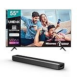 Hisense 55AE7000F 139 cm (55 Zoll) Fernseher, Schwarz + HS214 2.1 Soundbar Home Theater System/ 80W/ integrierter Subwoofer/Bluetooth/Schw