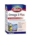 Abtei Omega 3 Plus - Nahrungsergänzungsmittel reich an Omega-3-Fettsäuren für den Cholesterinspiegel und die Herzfunktion - mit Vitamin E und Folsäure - 1 x 60 Kap