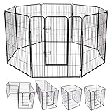 COSTWAY 8-teiliger 100x80cm Welpenlaufstall Welpenzaun Welpenkäfig Tier Laufgitter Hundegehege Absperrgitter mit abschließbarer Tür, für Hund, Katze und Kaninchen, schw