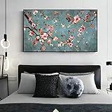 Mandelblüte Blumen-Leinwand-Gemälde an der Wand Bilder for Wohnzimmer Blumen Leinwand Dekoration Bild-Wand-Dekor Handgemachte Kreuzstich (Color : PC1621, Size (Inch) : 60x120cm no frame)