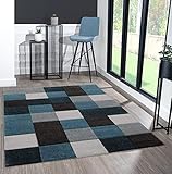 the carpet Monde Deluxe Wohnzimmer Teppich Hand Carved, Kurzflor, Farbenfroh, Blau, Grau, Anthrazit, Quadrat Muster, 80 x 300