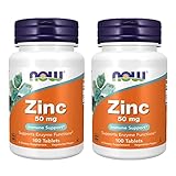 2x NOW Foods Zink | 50mg hochdosiert | 100 Tabletten je Dose (insg. 200 Stück) | Haut Haare Nägel vegan Immunsystem Knochen | Nahrungsergänzungsmittel (2er Pack)