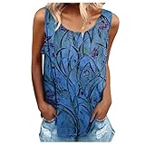 Ur_Ben Damen Tank Top Sommer äRmellose T-Shirt Blusentop Rundhals Elegant Weste Casual Lose Shirt Tops Bluse Tunika Blumen Drucken Oberteile(Himmelblau,XL)