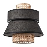 HSH Leuchten Lampenschirm rund, Rattan mit Stofflampenschirm, Bambus mit Textilschirm, Baumwolle schirm, Für E27 Fassung, Durchmesser 30cm Höhe 45cm, schwarz, Ohne Leuchtmittel, IP20