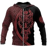 3D Full Print Herren Mode Zipper Hoodie Tattoo Wolf Hooded Sweatshirt Unisex Pullover Casual Sportswear, Kapuzenpullover mit Reißverschluss., XXXXXX-Larg