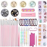 juehu 44 Stück Nail Art Set Gelpinsel nageldesign Nail art pinsel set Nageldesign zubehör Nagel dekoration Nagel Faden DIY Strasssteine Perle Nagel Pailletten Schale Nägel für Nägel Set Anfäng