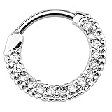 Piersando Piercing Scharnier Clicker Ring Schild Tribal mit Kristall Strass Steinen Vintage Septum für Tragus Helix Ohr Nase Lippe Brust Intim Silber Clear 1,2