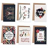 Weihnachtskarten | 6 weihnachtliche Grußkarten als Klappkarte inklusive Umschlag zur Adventszeit - Grüße an die Familie - Stilvolles Design zur Weihnachtszeit - Motiv Reh - petrol - C