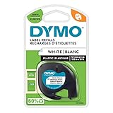 DYMO Original LetraTag Etikettenband| schwarz auf weiß | 12 mm x 4 m | selbstklebendes Kunststoff Schriftband | für LetraTag-Beschriftungsg