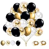 YELYAN 60pcs Luftballons Set, 12 Zoll Gold Schwarz und Weiß Luftballons Metallic Latex Ballons Konfetti Ballons für Hochzeit Geburtstag Dusche Babyparty Party Dekoration (black+gold)