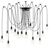 Lovebay Spinne Pendellampen Hängeleuchte E27 Industrie Deckenbeleuchtung Vintage Pendelleuchte Industrielle Deckenleuchte 1.8m Höhenverstellbar Spinne Lampe für Wohnzimmer Restaurant Café Bar, 14 Kop