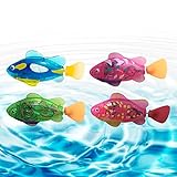 4 STÜCK Schwimmender Roboterfisch mit LED-Licht, Elektrisches Schwimmen Fisch, Wasser Spielzeug Kätzchen Spielzeug, Kind Spielzeug, Mini Naturgetreue Roboter Fisch, Wasserbatteriebetriebe F