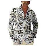 Briskorry Leopard Blumen Hemden Herren Bunte Hemden Langarmhemd Hawaiihemd Muster Holiday Freizeitshemd Langarm Casual Shirt Tops V Ausschnitt S