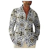 Briskorry Leopard Blumen Hemden Herren Bunte Hemden Langarmhemd Hawaiihemd Muster Holiday Freizeitshemd Langarm Casual Shirt Tops V Ausschnitt S