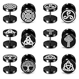 PiercingJak 6 Paar Ohrstecker Set Edelstahl Fakeplugs Barbell Stud Ohrringe Ohrpiercing Fake Cheater Illusion Tunnel Keltisches Kreuz Trinity Knoten Lebensbaum Triskele Schmuck Punk für Unisex