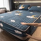 XLMHZP Samt Matratzenbezug Winter Dickes gestepptes Spannbettlaken rutschfeste Mode Bettwäsche Queen King Bettwäsche Bettdecke Warme Tagesdecken,Cloud Love,1,5 * 2,0 Milchsamtbettlak