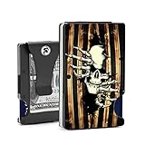 Minimalistische schlanke Vordertasche aus Aluminium für Herren mit Geldklammer – geprägte Totenkopfklaue zerrissene Kunst – RFID-blockierender Kreditkartenhalter mit EDC-M