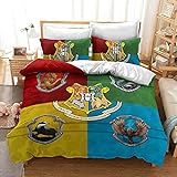 NNKI Bettwäsche-Set Harry L Potter 100% Baumwolle L Hogwarts, Microfaser Bettwäscheset Doppelbett Bettbezug mit Reißverschluss und 1/2 Kissenbezüge (E,200X200cm+50x75cmx2)