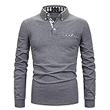APAELEA Poloshirt Herren Langarm Baumwolle Golf T-Shirt Casual Tops,Grau,XXL