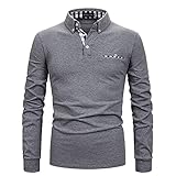 APAELEA Poloshirt Herren Langarm Baumwolle Golf T-Shirt Casual Tops,Grau,XL