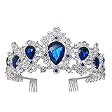 Museourtyty Tiara Krone Barock Königin Blau Kristall Hochzeit Krone Prinzessin Tiara für Party Geburtstag